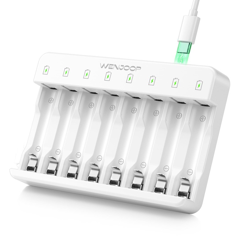 WENJOOP 8-Slot Smart AA AAA Battery Charger for 1.2V NiMH/NiCd