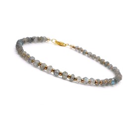 Real labradorite ombre strand bracelet with 925 sterling silver lobster clasp, birthstone mothers day birthday gift for him or her (6 inches, Labradorite)