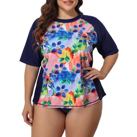 ATTRACO Women's Rash Vest Plus Size Short Sleeve Rash Guard Sun Protection Tops