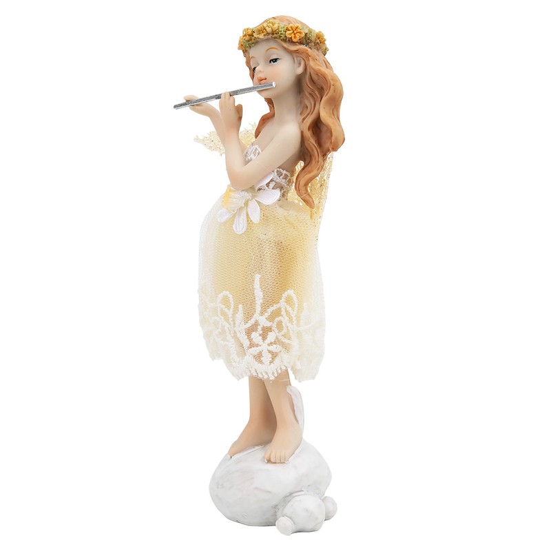 Flower Fairy Playing Flute Figurine Elegant Angel Statue Resin Desk