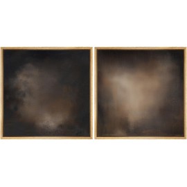 SIGNFORD Framed Canvas Print Wall Art Set Abstract Dark Brown Atmospheric Shades in Minimalist Illustrations Modern Art Minimal Relax/Calm for Living Room, Bedroom, Office - 16"x16"x2 Natural