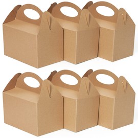 Happyhiram 12 CT Party Treat Boxes Candy Boxes in Brown Kraft with Handles Gable boxes 6" DIY Favor Bags for Parties Gift Boxes Kids' Snack Box Made of Cardboard Decorations for a birthday party, baby shower, or wedding party
