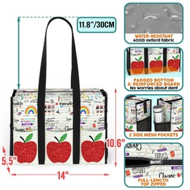 84hoods Large Tote Bag for Women. Gift for Teachers. Waterproof Shoulder Bag with Multiple Convenient Pockets and Zipper for Travel, Work, Grocery. Cute Apples.