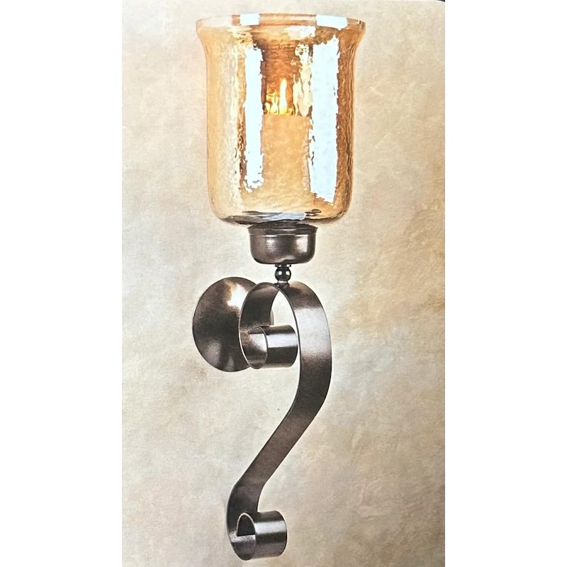 GLOBEDECOR Decorative Wall Sconce, Black Metal Scroll Design, Gold Glass