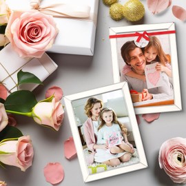 Frametory Enamel Picture Frame - 5x7 Silver Metal Edge White Enamel Picture Frame With Easel and Velvet Back for Tabletop Display, Bookshelf, 5x7 Wall Decoration, Photo Frames, Picture Display-2 Set