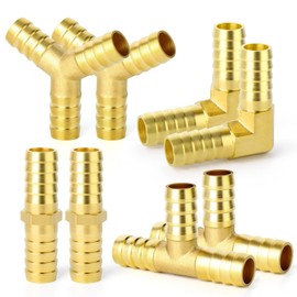 GASHER 8 pieces 6 mm brass hose barb set, 90 degree L right angle piece, Y-shape air hose barb, tea hose barb, fuel/air/water/oil/gas/wog