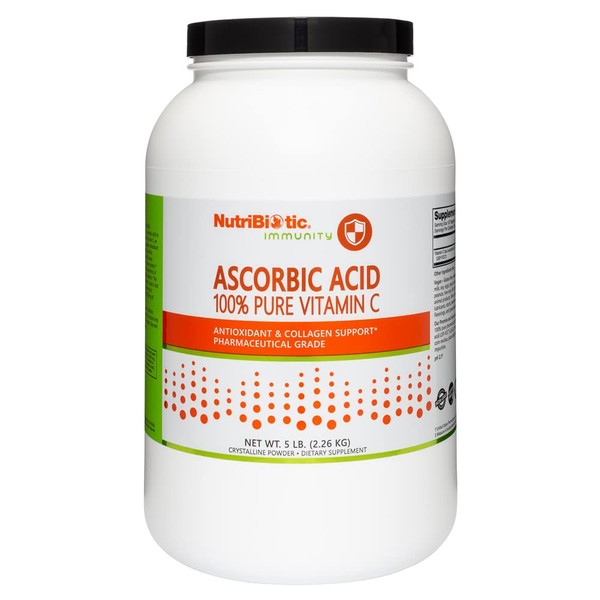 NutriBiotic Ascorbic Acid Vitamin C Powder, 5 Lb | Pharmaceutical Grade L-Ascorbic Acid, 2000 Mg Per Serving | Essential Immune & Antioxidant Collagen Support Supplement | Vegan, Gluten & GMO Free
