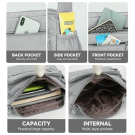 Womens Multi Pocket Casual Waterproof Crossbody Handbags Shoulder Messenger Bag for Travel Hiking Daily (Light grey)