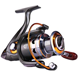 Sougayilang Spinning Fishing Reels with Left/Right Interchangeable Collapsible Wood Handle Powerful Metal Body 5.2:1/5.1:1 Gear Ratio Smooth 11BB for Inshore Freshwater Saltwater Fishing