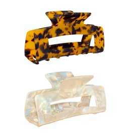 COLLIBEL Large Claw Clips 4.1 IN Tortoise Acrylic Stylish Hair Accessories for Thick and Thin Hair 2pc Set Cute Clips for Women Teen Girls (light yellow+Tortoise)