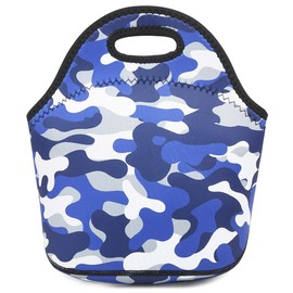FlowFly Neoprene kids Lunch box Insulated Soft Bag Mini Cooler Thermal Meal Tote Kit for Boys, Girls,Men,Women,School,Work, Office, Blue Camo