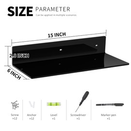 Hexsonhoma 15 Inches Black Acrylic Wall Shelves 4 Pack, L Shape Acrylic Floating Shelf, Acrylic Corner Shelf, Perspex Wall Mounted Shelves for Wall Décor, Space Saver