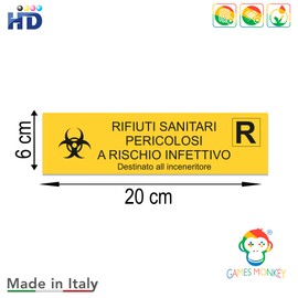 GamesMonkey® - Stickers for Waste Separation, Recycling Hazardous Special Waste Infection Medicines - Waterproof Washable Illustrated - Italian (20 x 6, 6 Pieces)