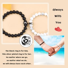 SUNSH Couples Bracelets Valentine's Day Gifts Matching Bracelet for Couples Boyfriend and Girlfriend White Black Stone Love Ring Distance Adjustable Bracelet to My Dear Boyfriend