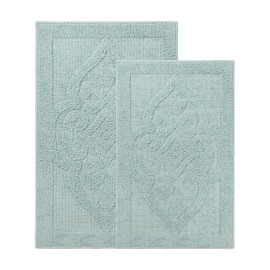 Superior Bath Rug Set, Small Area Rugs for Bathroom, Kitchen Decor, Machine Washable, Non-Slip Bathmat Rugs, High-Low Jacquard Mat, Medallion Accent Rug, Myra Collection, Set of 2, Medium, Seafoam