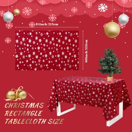 Mixweer Christmas Tablecloth Rectangle Snowflake Tablecloth Snowflake Printed Table Cover Christmas Decorations Snowflake Table Cloth Washable Table Cloths for Dinner Xmas Decor (Red,60 x 84 Inch)