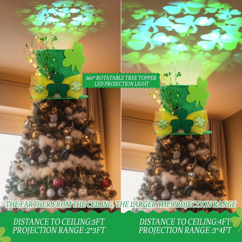 Glooglitter St. Patrick's Day Tree Topper Hat with Projector Large