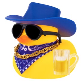 wonuu Rubber Duck Car Ornaments Funny Office Gifts Dashboard Decorations for Cool car Accessories with Cowboy Hat, Blue
