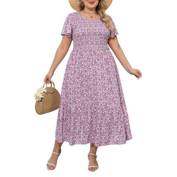 Nemidor Plus Size Womens Casual Maxi Dress Summer Ruffle Sleeve