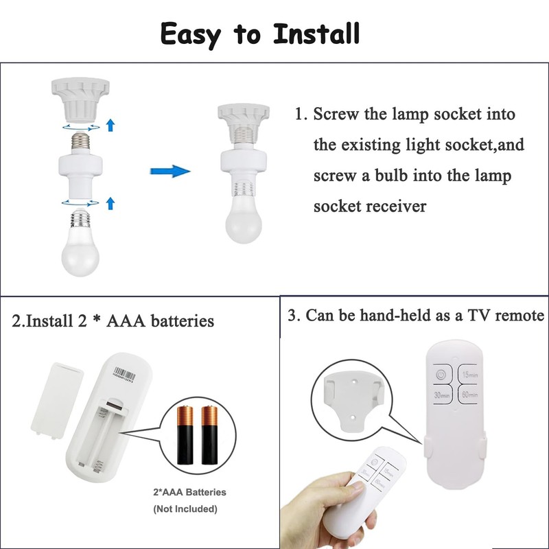 Remote Control Light Socket,Wireless Light Switch Kit with Timer,E26 E27
