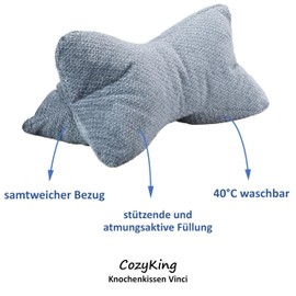 CozyKing Reading Bone Vinci Blue Neck Pillow Bone Pillow Neck Roll Reading Pillow Oeko-Tex 100 Certified and Washable at 40°C - Pillow for Neck, Knee or Belly for Reading or Relaxing - 38 x 19 x 19 cm