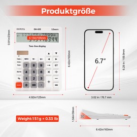 Desk Calculator Large Display Big Buttons with 12 Digits 2-line LCD, Dual Solar Power and Battery Calculators with Tax and Check Function for Office, Home, Accounting and Business Middle Size（OA-635）