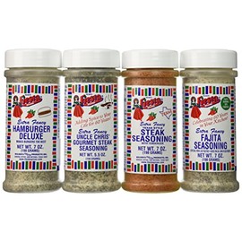 Bolner's Fiesta Extra Fancy Texas Barbeque Seasoning 4 Flavor Variety Bundle, (1) each: Texas Style Steak, Uncle Chris' Gourmet Steak, Hamburger Deluxe, and Fajita Seasoning, 5.5-7 Oz. Ea