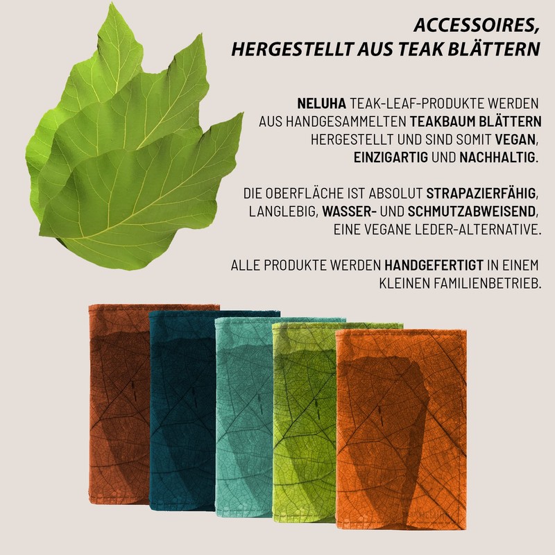 NELUHA Notebook A5 Blank Refillable Teak Leaves Vegan Sustainable Leather