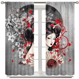 Yearn Jear Asian Curtains Japanese Geisha Girl with Cherry Blossoms Traditional Kimono Folk Culture Style,Rod Pocket Drapes for Living Room Bedroom Kitchen 52x84 Inch Blackout