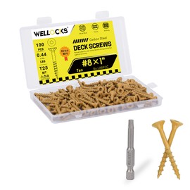 WELLOCKS Deck Screws 8 * 1 (200g), Tan 100 PCS, Rust-Resistant, Salt Spray Resistant, Epoxy Coated, T25 Torx Bit Included for Wood Fence, Decking & Outdoor Us