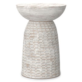 SIMPLIHOME Boyd SOLID MANGO WOOD 13 Inch Wide Round Contemporary Wooden Accent Table in White Wash, Fully Assembled, For the Living Room and Bedroom