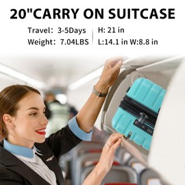 EMPSIGN Hardside Expandable Carry On Luggage Airline Approved, Carry On Suitcase with Spinner Wheels & Built-in TSA Lock, Durable Suitcase Rolling Luggage, Carry-On 20-Inch, Lake Blue