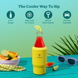Reduce 4-in-1 Drink Cooler - Versatile Can & Bottle Holder with Vacuum Insulation - Keeps Drinks Cold Up to 4 Hours - Includes Bottle Opener - Fits Cupholders & Dishwasher Safe - 14oz - Pina Colada