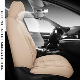 BABYBLU Full Coverage Faux Leather Car Seat Covers Universal Fit for Cars,SUVs,Pick-up Trucks with Waterproof Leatherette in Auto Interior Accessories(Full Set, Beige)