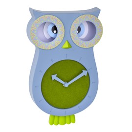 TFA Dostmann Willy 60.3052.06 Silent Owl Shaped Wall Clock for Children's Bedroom, Blue, (L) 110 x (B) 70 x (H) 330 mm