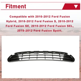 HECASA Grille Compatible with 2010-2012 Ford Fusion Hybrid S SE SEL Sport Black Front Bumper Cover Grille Molding Replacement for AE5Z8200DA FO1036127 FO1036127C