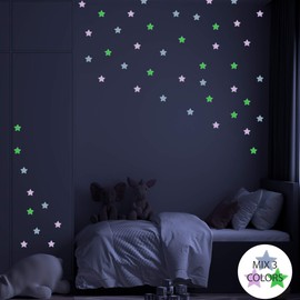Nacnic Wall Stickers glow in the dark 3D MIX COLOR STARS. Decorative vinyl stickers starry sky fluorescents. Room Decoration 3cm bright stars, boy and girl
