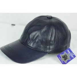 Bahar NAVY 100% GENUINE LAMBSKIN LEATHER Baseball Cap Hat Biker Visor Adjustable NWT
