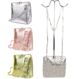 Handbag Bliss Womens Italian Italian Leather Crossbody Shoulder Handbag Metallic Cute Stunning Small (Metallic Silver)