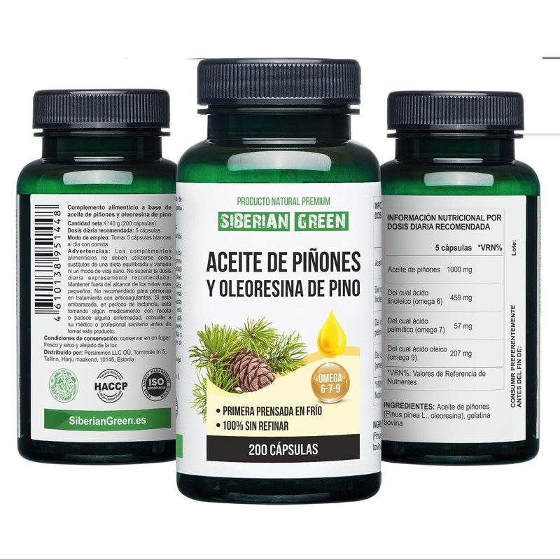 Siberian Green Pine Nut Oil w/Pine Resin Capsules 200 Softgels