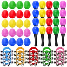 Cididu 60 Pcs Shaker Musical Instruments, 20 Pcs Kids Egg Shaker with 20 Wrist Hand Band Bells and 20 Sand Hammer Shakers, Kids Music Early Learning Percussion Toy, Ideal Gift for Music Lovers