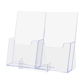 Marketing Holders Double Tri Fold Holder with Attached Business Card Pocket Take One CounterTop Display Durable Portable Holds Brochures Pamphlet Maps Menu Rack Multi Slot Organizer