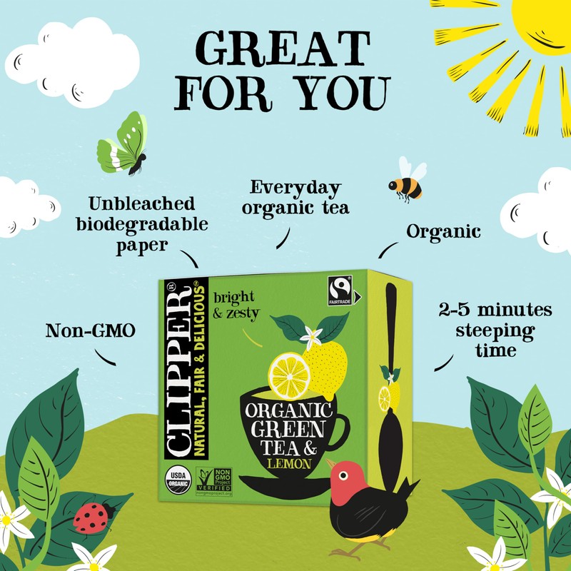 Clipper Tea Green Tea & Lemon Teabags – USDA Organic,