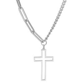 SIPURIS Cross Necklace for Men Egyptian Faith Cross The Eye of Horus Pendant Necklace Stainless Steel Ankh Cross Chain for Men Celtic Pentagram Crucifixion Women Christian Religious, Stainless Steel,