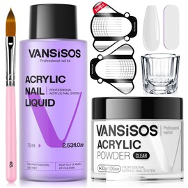 VANSISOS Acrylic Nail Kit: 30g Clear Acrylic Powder and 75ml Liquid Set with Nail Brush and Forms Nails Extension Kit for Beginners for Home DIY Salon Nails Application