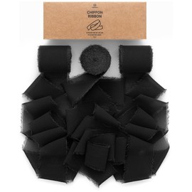 Vitalizart Ribbon Black, 3.8 cm x 19.2 m Gift Ribbon Wide Wedding Chiffon Ribbon Fabric Ribbon, Ribbons Set for Wedding Invitations, Bridal Bouquets, Gifts, Packaging, DIY Crafts