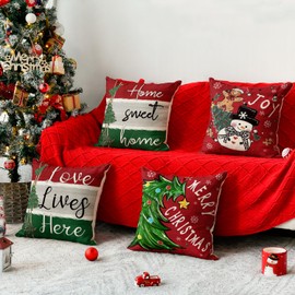 AVOIN colorlife Merry Christmas Tree Snowman Gingerbread Man Throw Pillow Covers, 18 x 18 Inch Red Home Sweet Home Love Lives Here Joy Winter Holiday Cushion Case Decoration for Sofa Couch