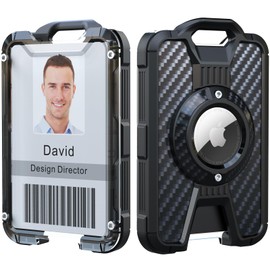 LIUGX Airtag Badge Holder with Retractable Keychain, Heavy Duty Airtag Holder/Case, Durable ID Card Holder (Holds 4 Cards), with 31.5” Retractable Badge Reel Key Chain, 10,000+ Rebound, 8oz