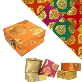 Radharani Arts Indian Decorative Sweet Box,Fabric Brocade box for Indian Wedding Favor,Diwali gift box, Mithai box, Bangles Jewelry Box 4X4X1.5. (2)