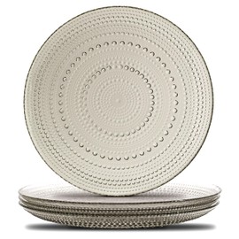 Yungala Smokey Black Vintage Hobnail Glass Plates – Handcrafted Glass Dinner Plates for Elegant Table Settings – Set of 4